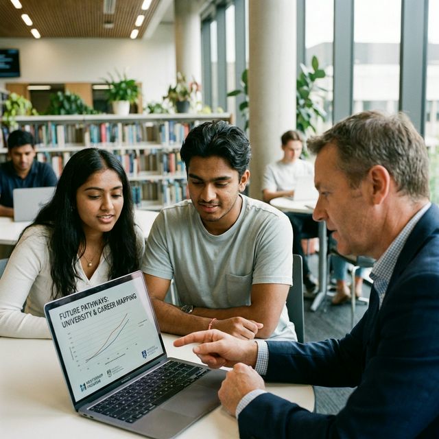 Students planning career with counselor